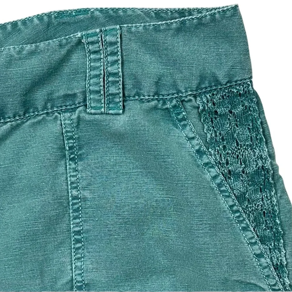 Sundance Turquoise Linen Cotton Lace Accent Shorts Size 12 - Picture 4 of 8